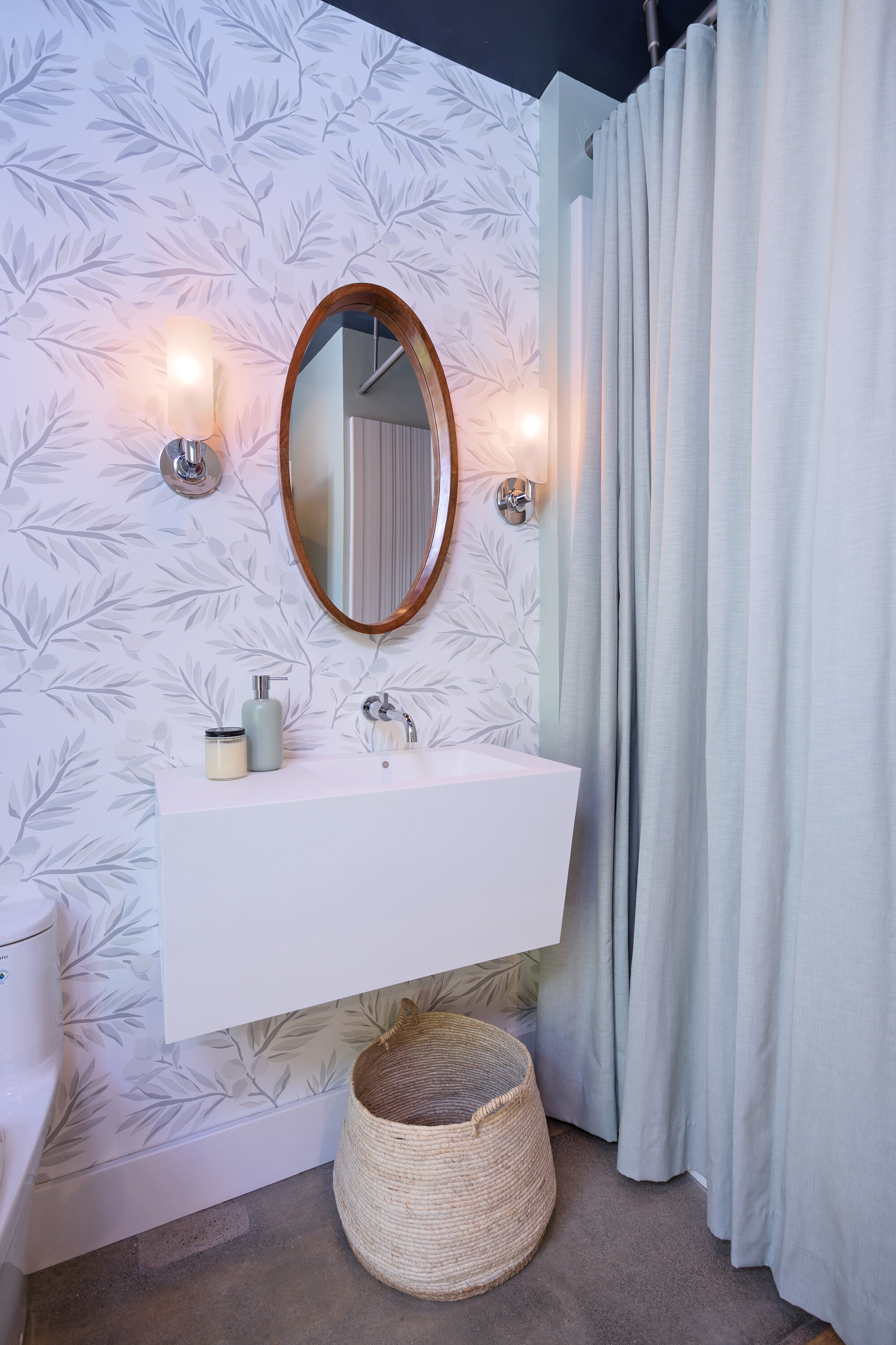 This was the Pool House bathroom we did for the Showhouse last year. We selected a subtle branch and leaf motif.