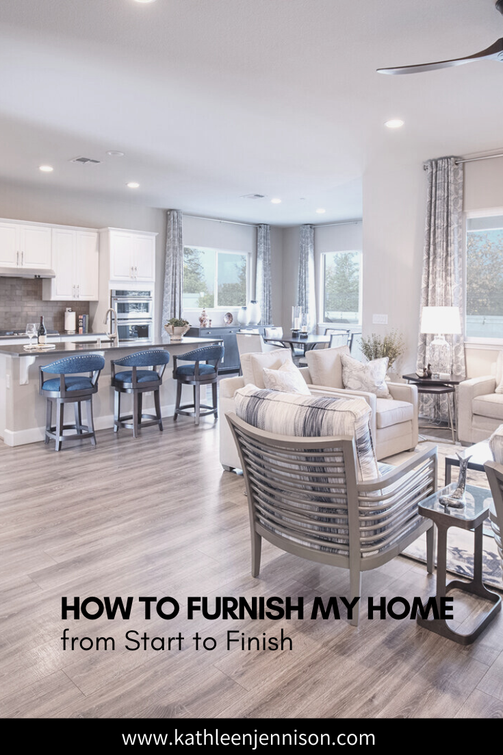 how to furnish a home from start to finish living room sofa chairs dining table chairs blue neutral