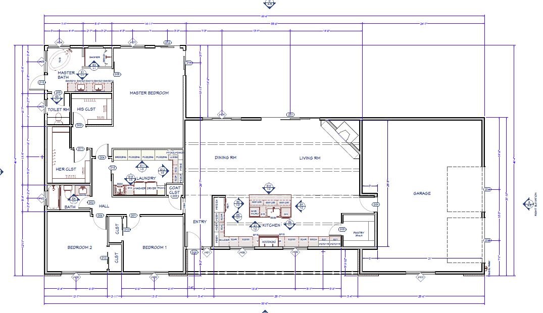 New Floor Plan: The majority of the changes are in the great room and the master bedroom. It was concluded that the hall bath and front bedrooms would remain as is.