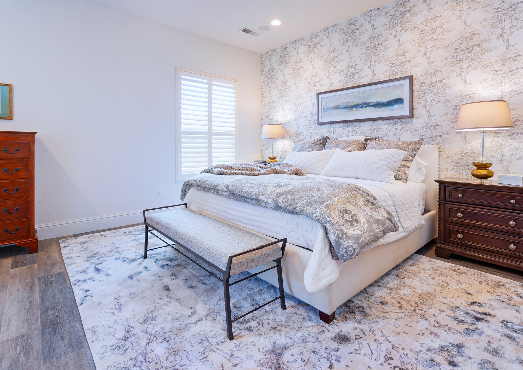 We completed this master suite design last year. The monocromatic color palette is soothing.