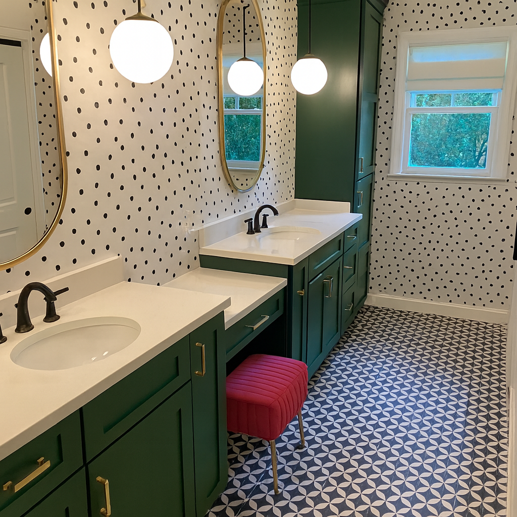 Country Club Bathroom Green Vanity Black And White Tile