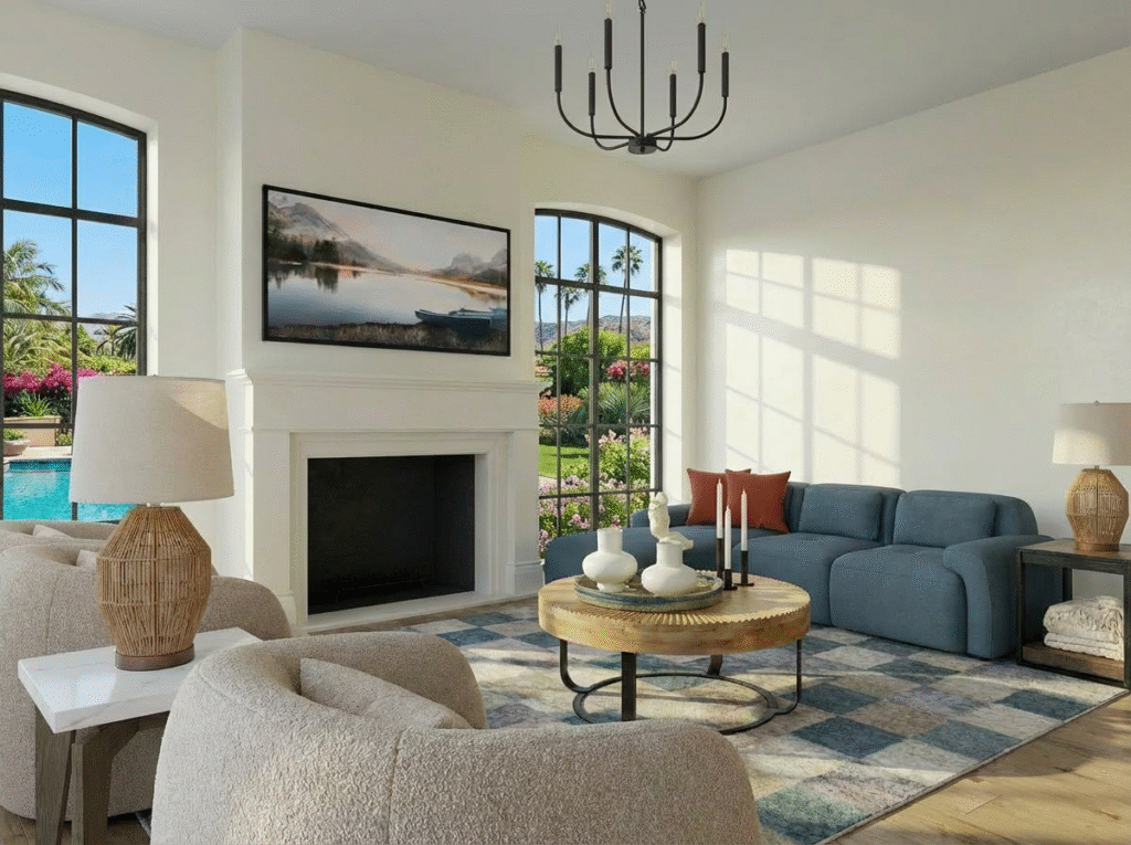 Simple living room layout guide showing furniture placement for the Renewal Living Room