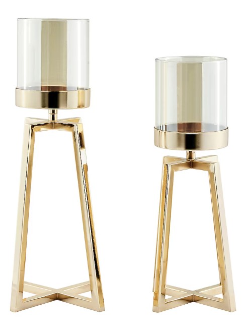 Danya B. 2 Candle Maeve Metal And Glass Hurricane Candle Holder Set