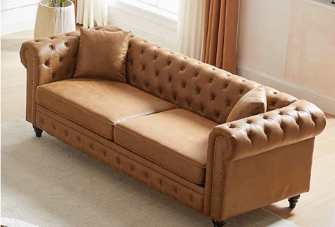 Gzmr 85in Chesterfield Sofa Couch With Rolled Arms And Cushions 85 In W Modern Brown 3 Seater Reclining Sofa from Lowes
