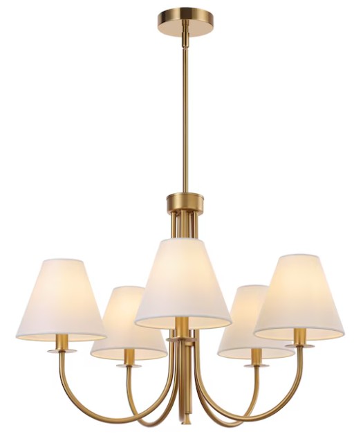 Lamqee Fabric Drum Chandelier 5 Light Antique Gold