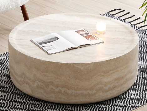 Neutral Modern Living Room Vynxaria 35inch Round Faux Mars Faux Travertine Coffee Table