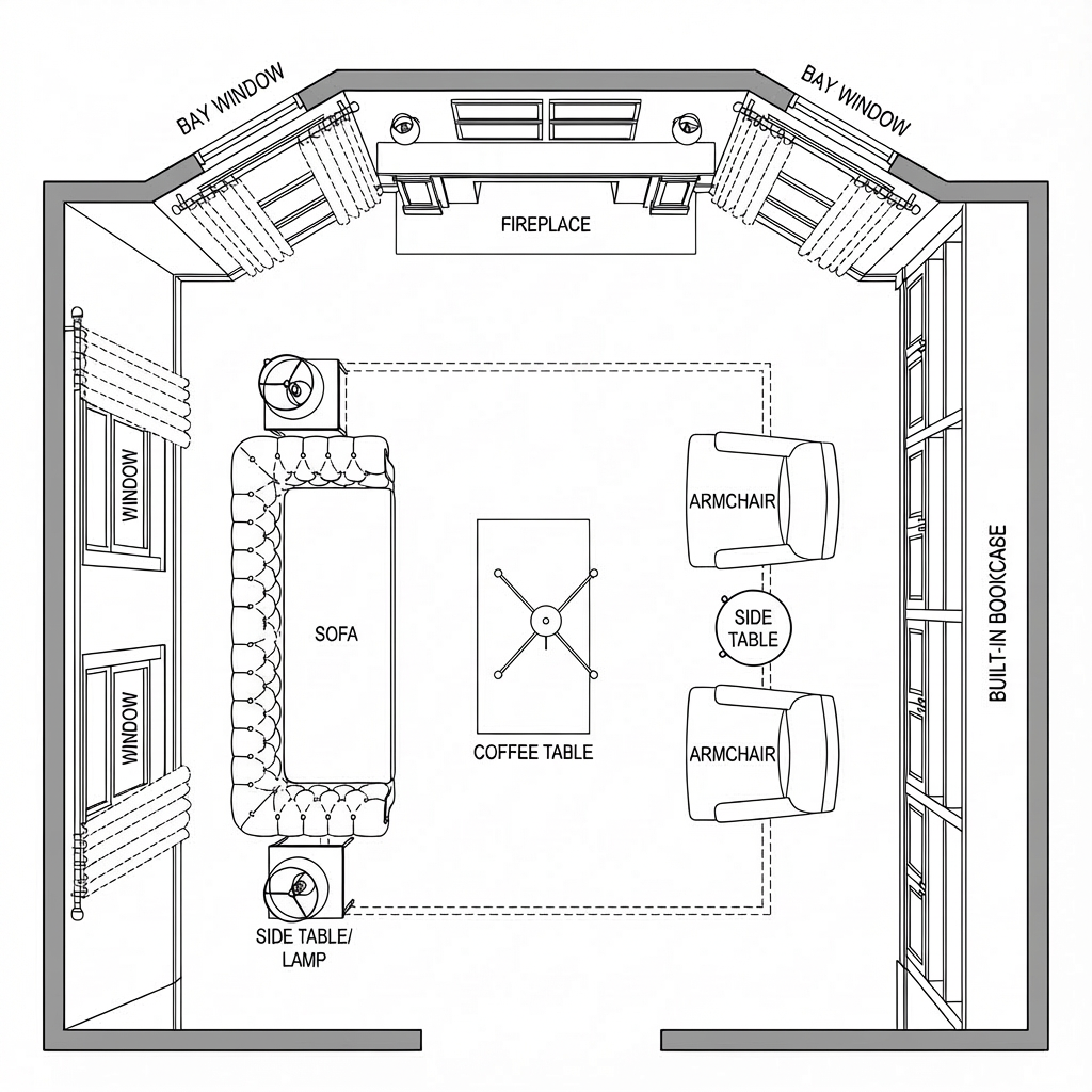 The Heritage Lounge Isometric Furniture Plan Warm Traditional Living Room