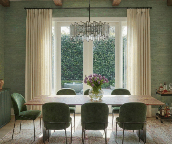 The Heron Haven Dining Room: Green Velvet, Warm Wood, and Calm Style