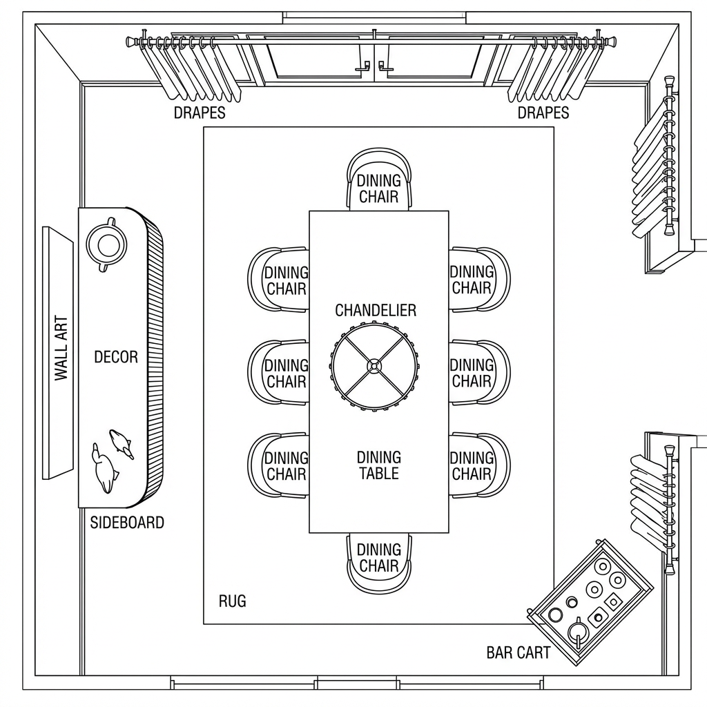Firefly Generate A 2d Cad Style Furniture Plan For This Dining Room In Black And White. Do No 634043 (1)