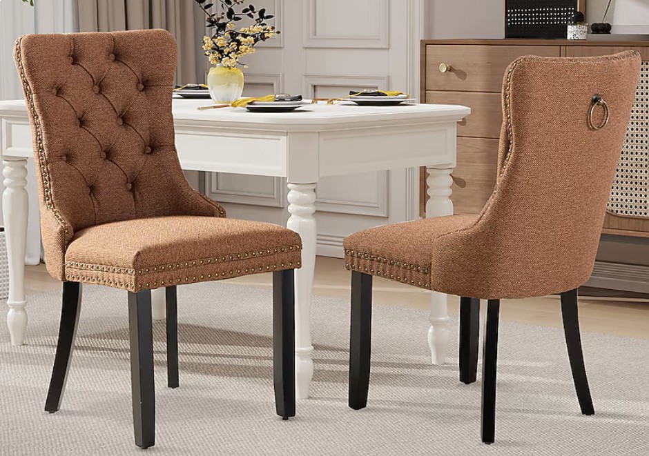 Maison Boucle Set Of 2 Tufted Upholstered Brown Dining Chairs