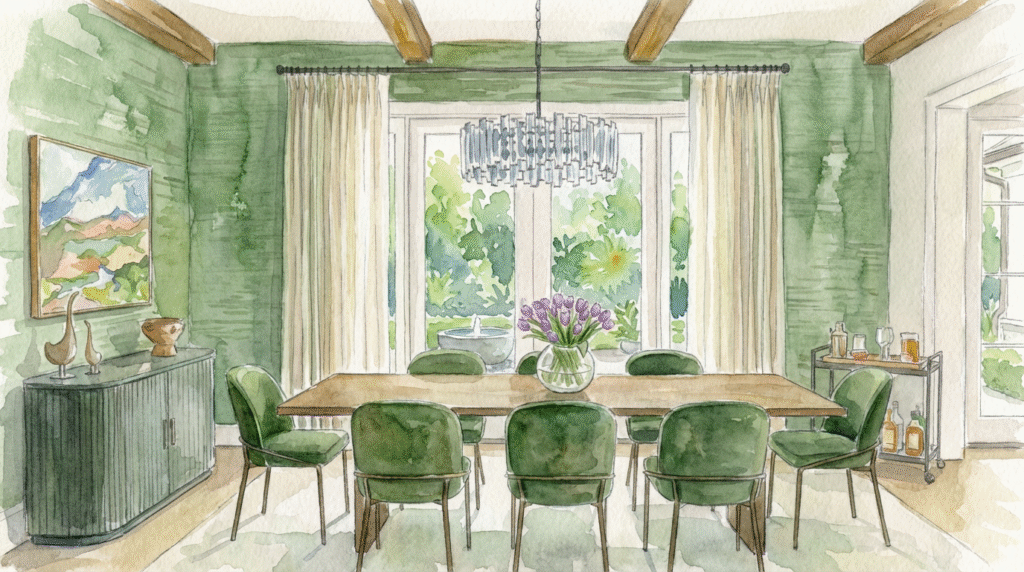 Heron Haven Dining Room Watercolor