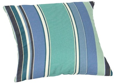 Teal blue and white striped outdoor Sunbrella throw pillow