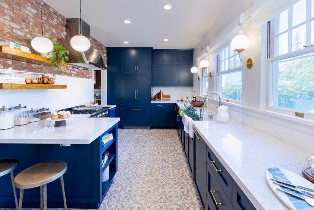 Kitchen Remodel Midtown Stockton Ca 95204 Blue Cabinets Quartz Countertops Brick Ilve Italian Range Interior Design