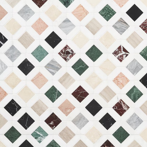 Artmore Tile Segulah Multicolor 12x12 Polished Natural Marble Linear Mosaic