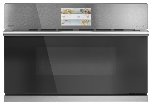 Café Advantium modern glass microwave for a sleek warm modern kitchen