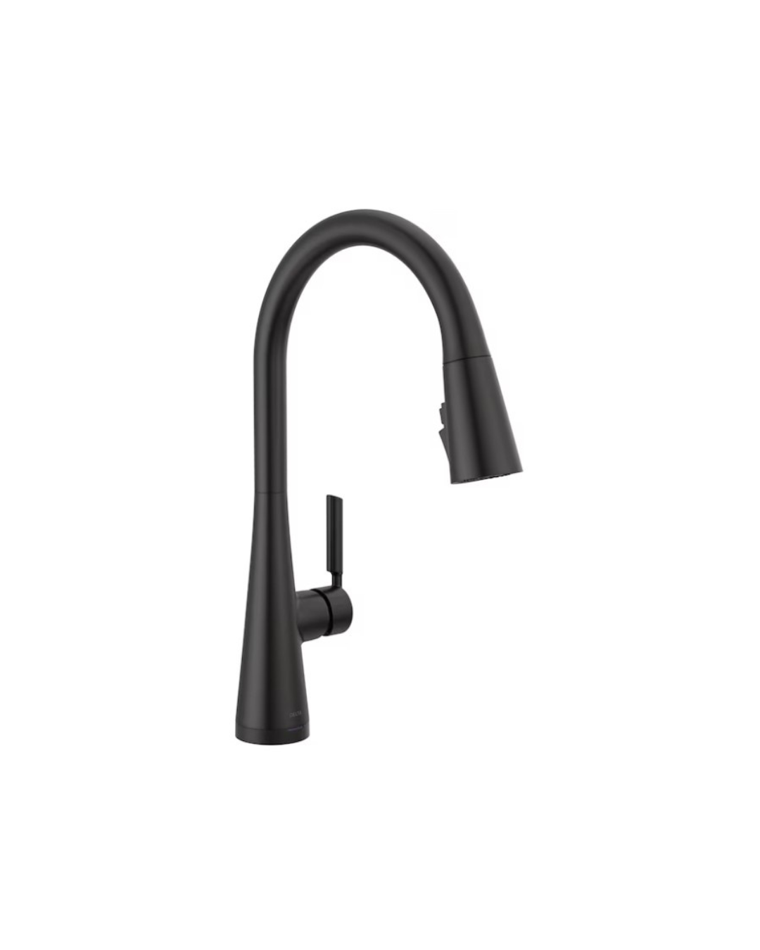 Matte black Delta Kylo touch kitchen faucet for a warm modern kitchen