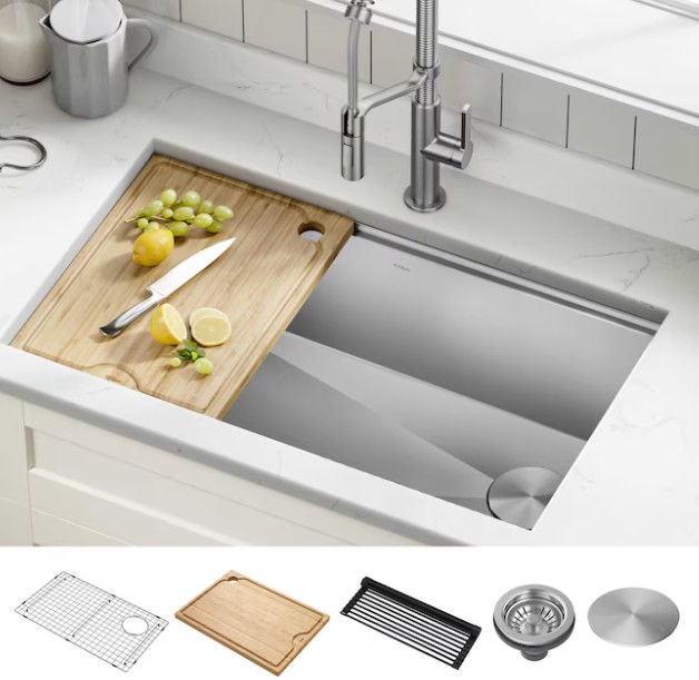 Kraus Kore stainless steel undermount kitchen sink with accessories
