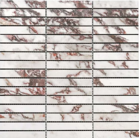 Rosso Viola marble-look porcelain backsplash tile for a warm modern kitchen