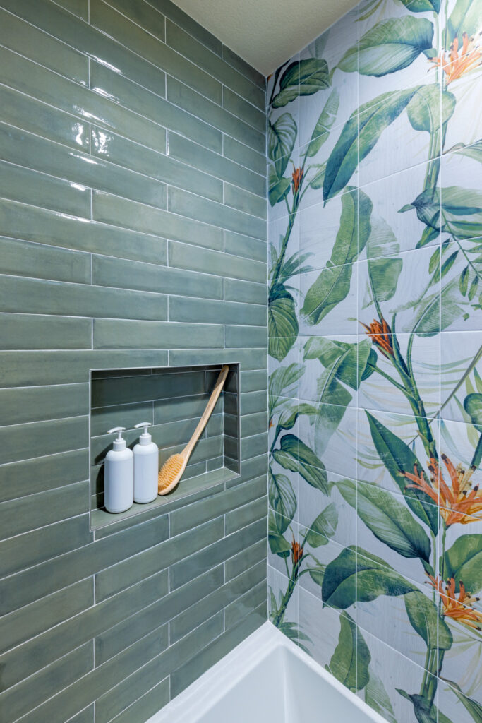 Ktj Design Co Built In Shower Niche With Green Tile In Award Winning Forest Inspired Bathroom Remodel 95236 Ho9a0179 2
